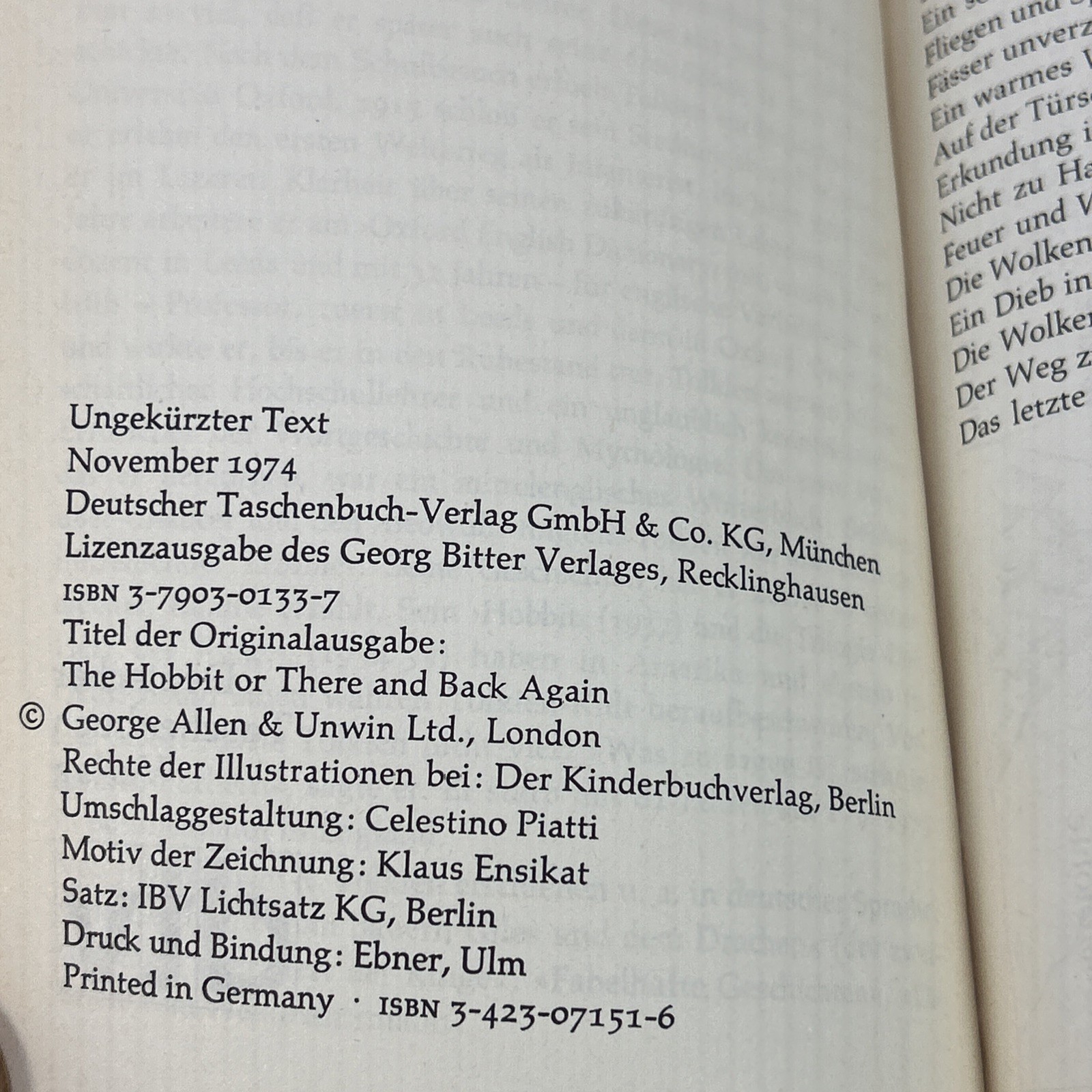 Der kleine Hobbit J. R. R. Tolkien DTV Taschenbuch 1974 German Print Vintage