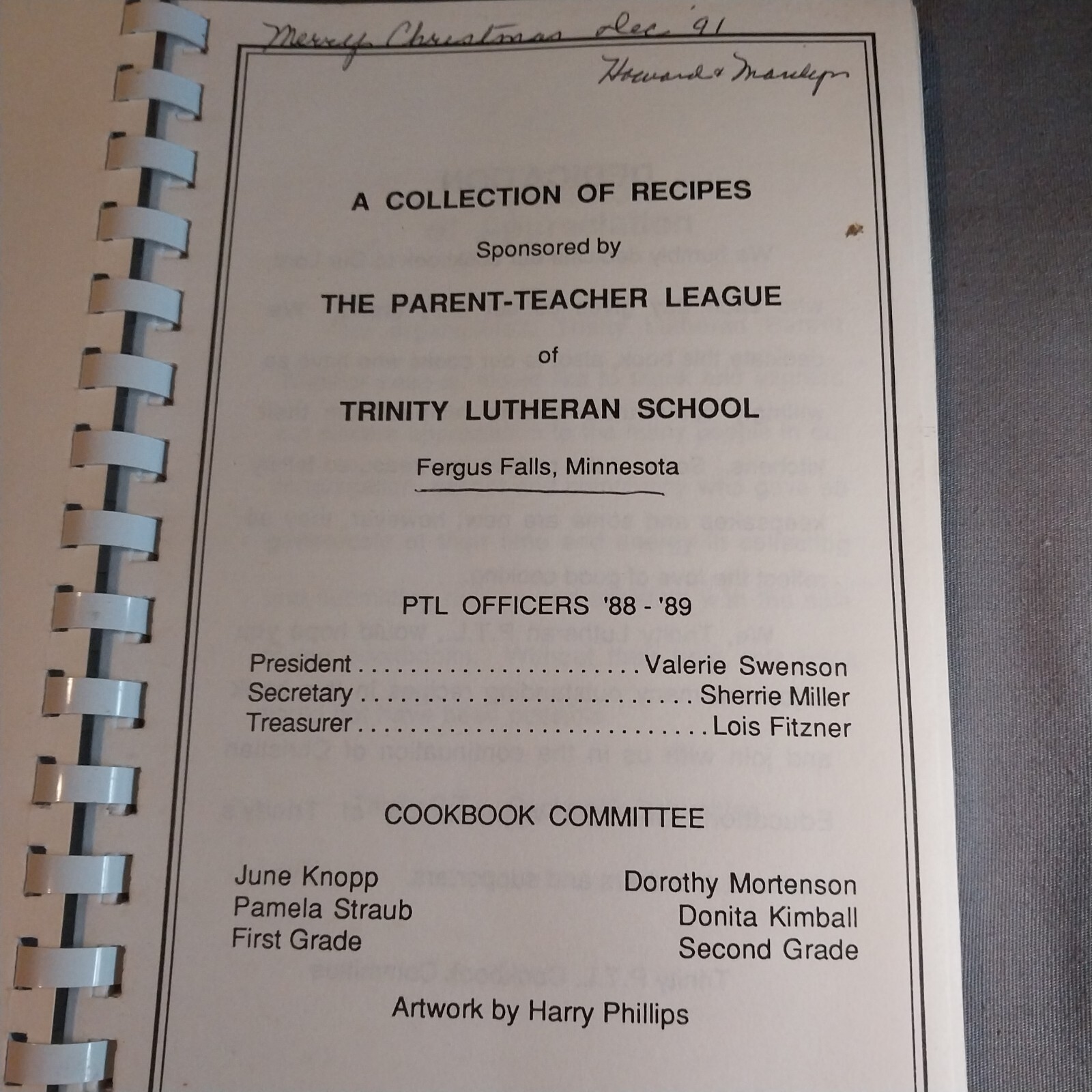 Trinity Lutheran School Fergus Falls MN Minnesota Cookbook 124 Pages 1988