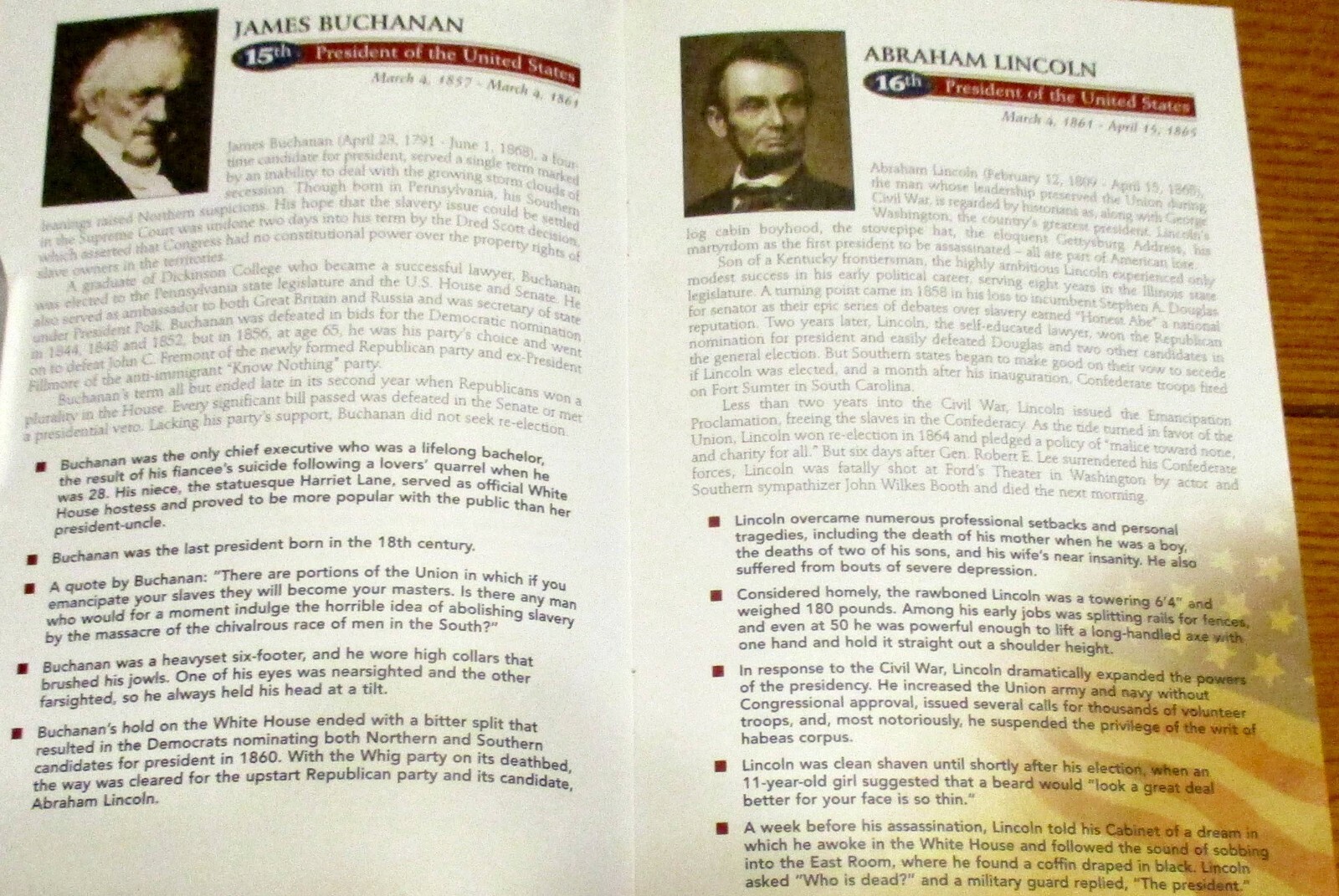 American Presidents Book of Facts 47 Pages No Date