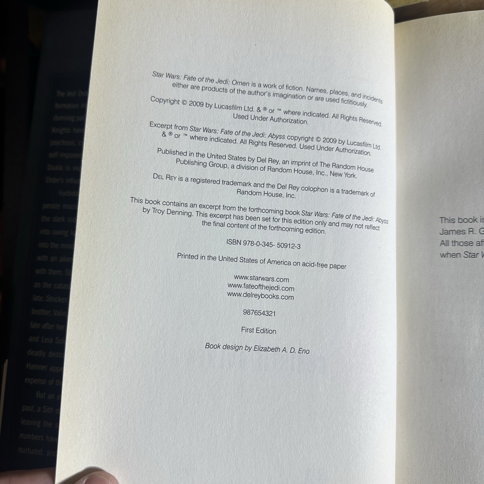 Star Wars Omen Fate of the Jedi Golden First Edition 1st Printing Hardcover Book