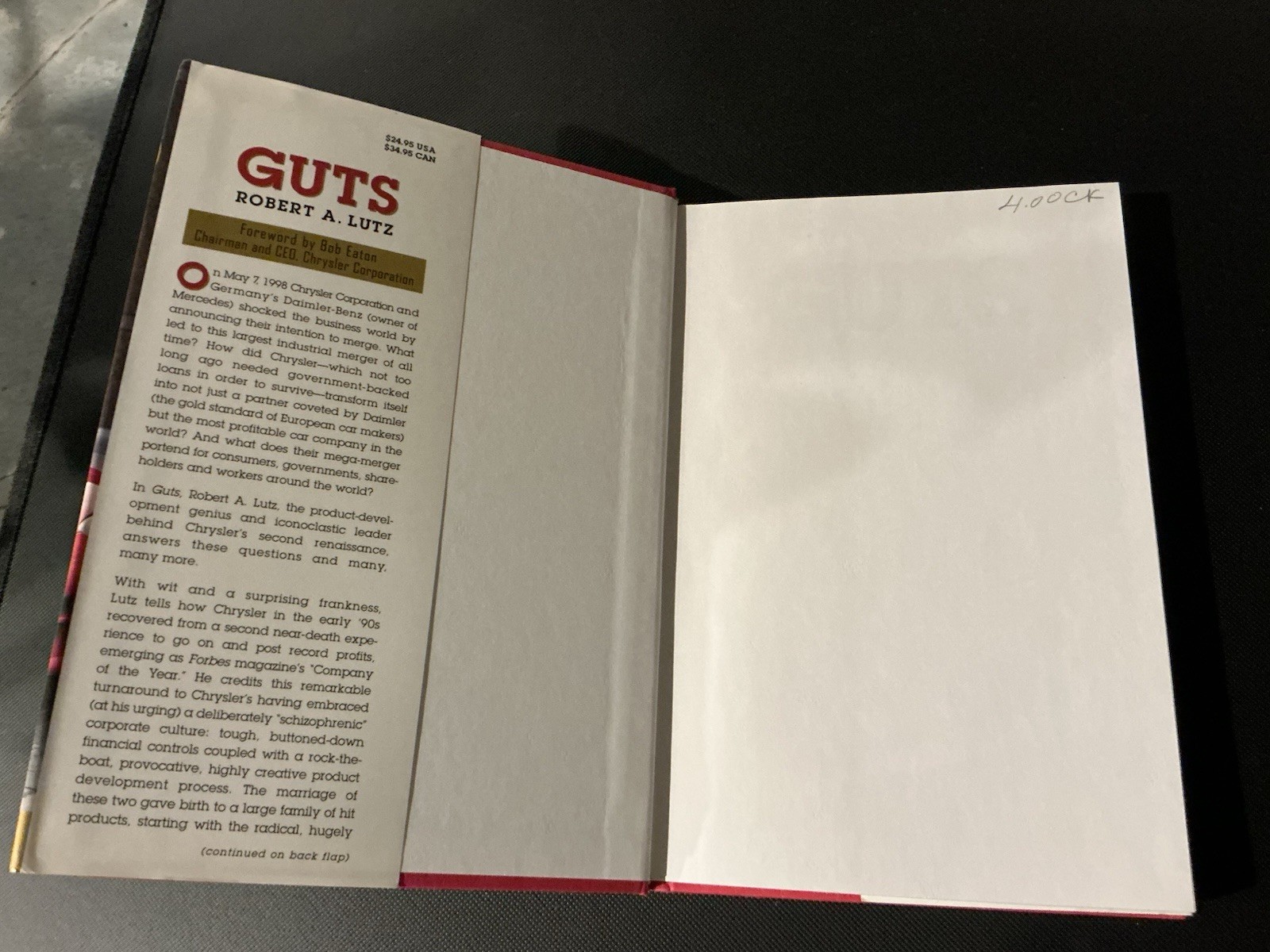 Guts Robert A. Lutz 1998 First Edition Signed Business Chrysler Wiley HC/DJ