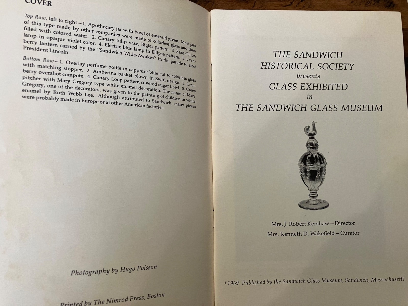The Sandwich Glass Museum Collection 1969 Book Kershaw 40 pages