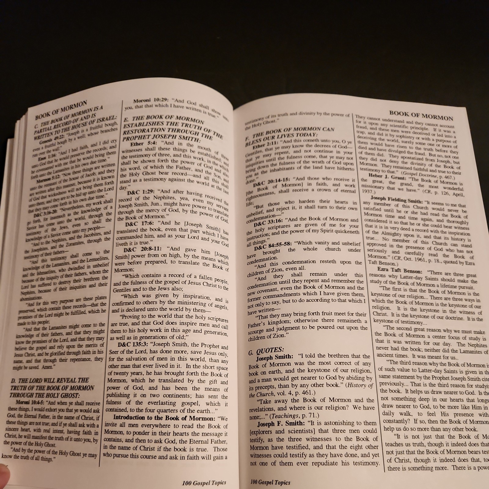 100 GOSPEL TOPICS, A Compilation Of Scriptures And Quotes, Hc. Signed &Ins