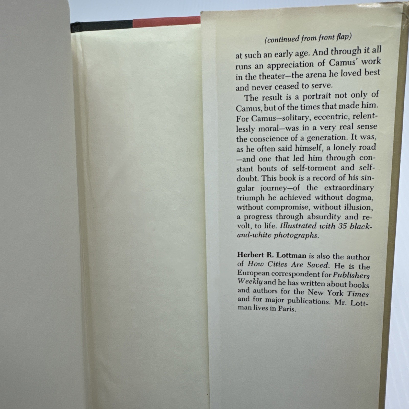 Albert Camus a Biography Herbert R. Lottman Hardcover 1979 Book Club Edition