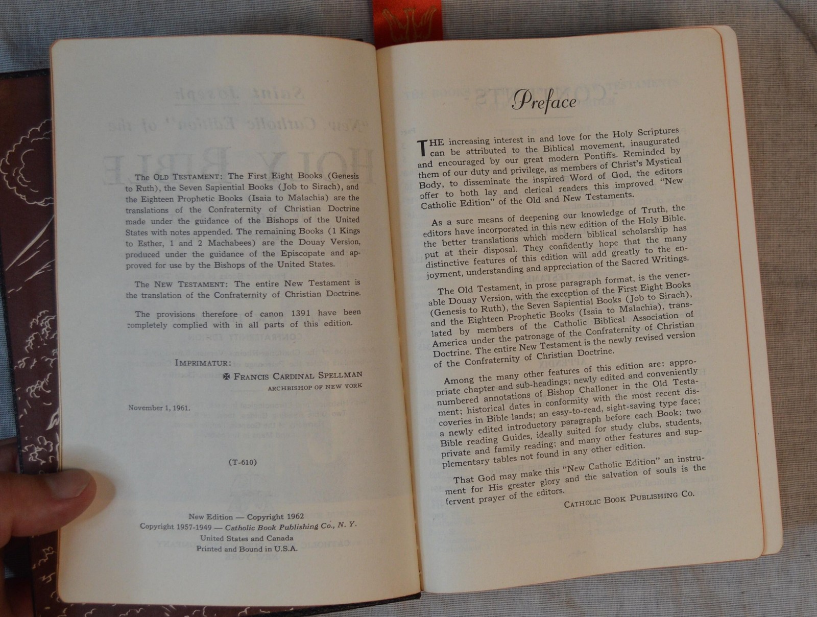 Saint Joseph New Catholic Edition Holy Bible Confraternity 1962 Vintage