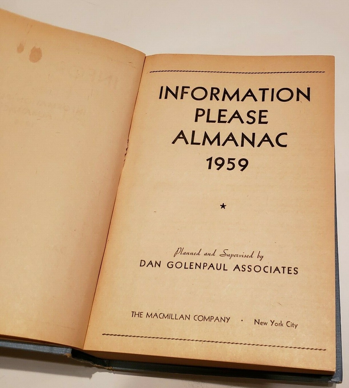 1959 Information Please Almanac Dan Golenpaul Macmillan Company 1950s Book