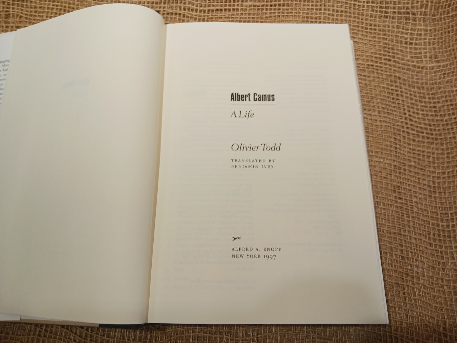 Albert Camus : A Life Hardcover Olivier Todd; HC/DJ/VG; 1st US edition