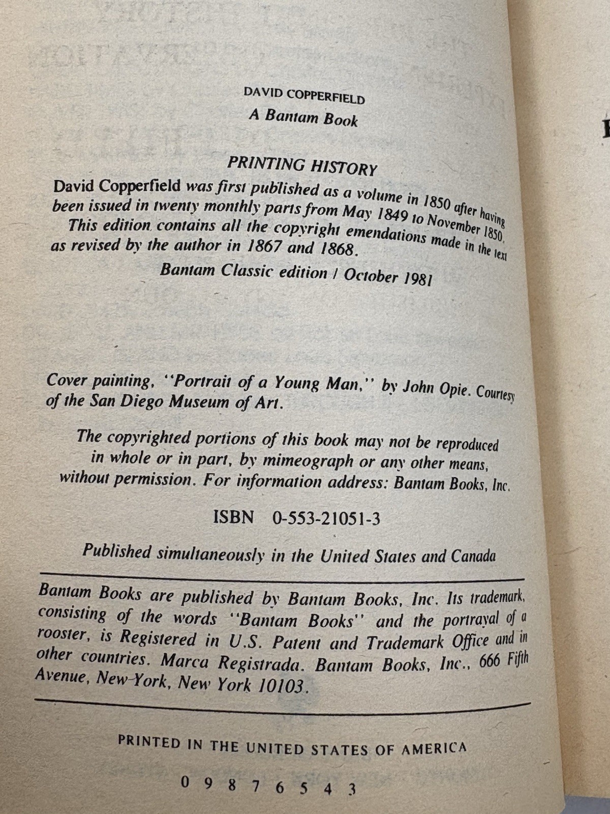 David Copperfield By Charles Dickens (1981) Vintage Paperback Bantam Edition