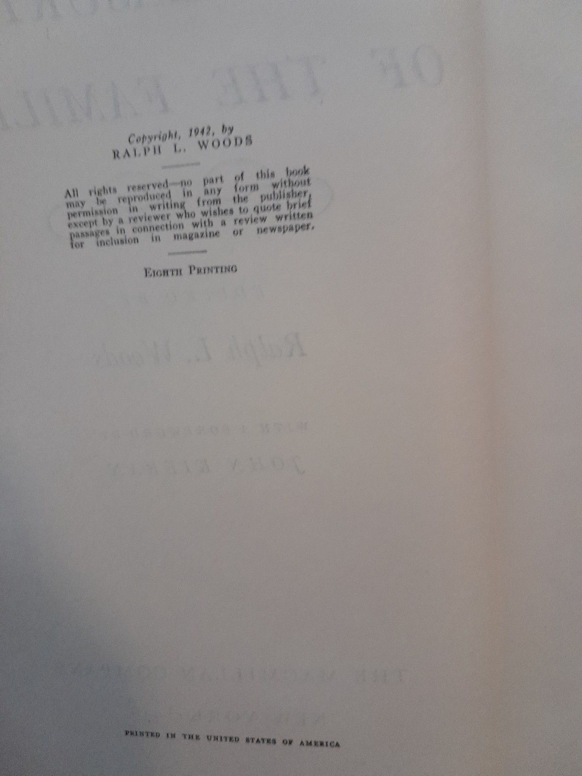 1946 MacMillan Company A Treasury of the Familiar Ralph L. Woods Hardcover
