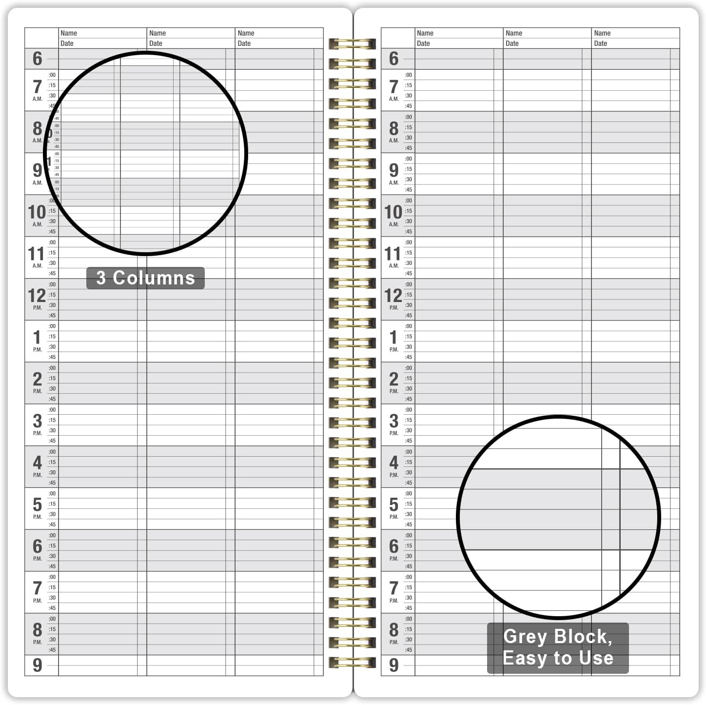 Salon Appointment Book – 15 Min Increments, 3 Cols, 200 Pages, 6.1“ X 11.54“,