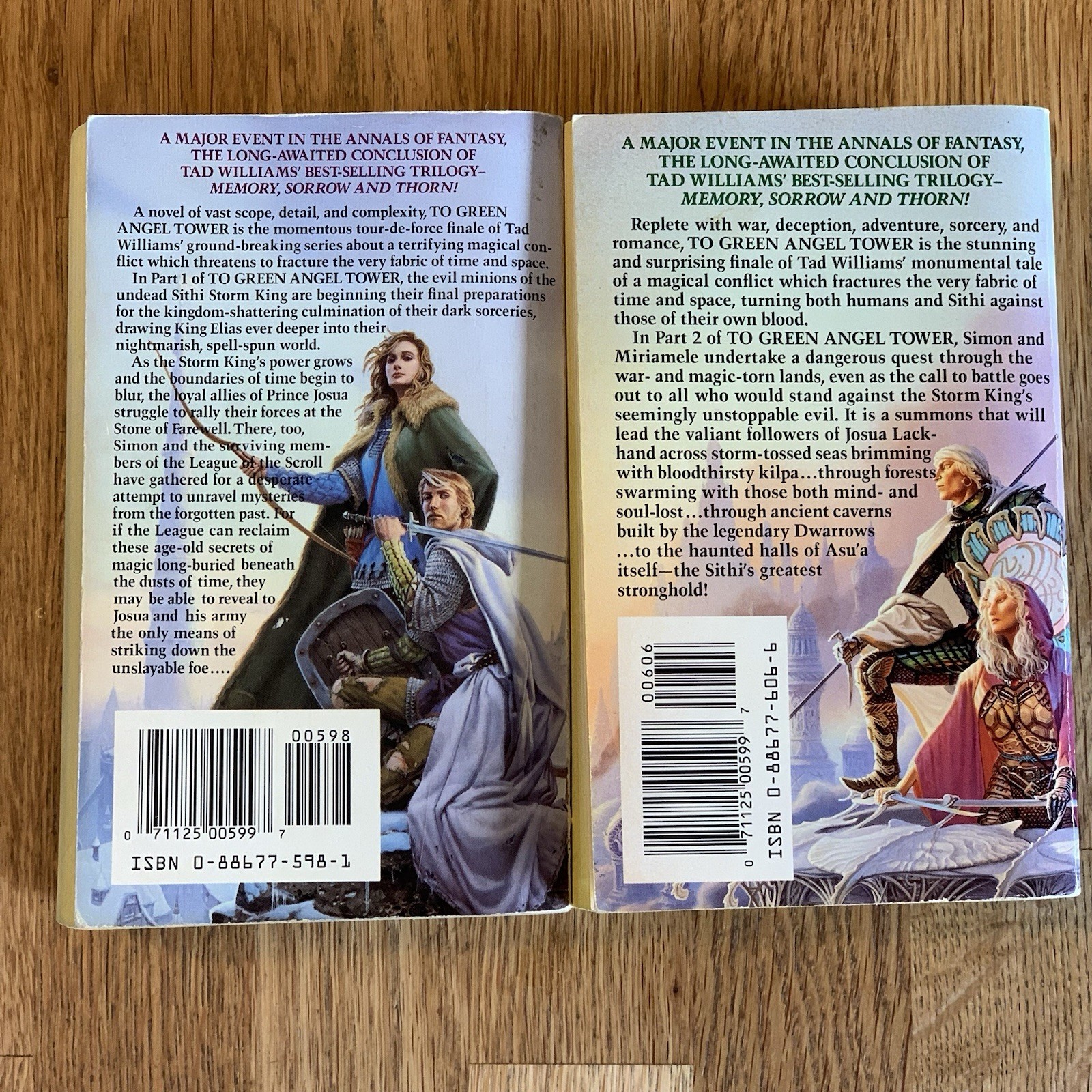 TO GREEN ANGEL TOWER Part 1 & 2 Tad Williams 1994 MMPB First PB Edition LOT OF 2