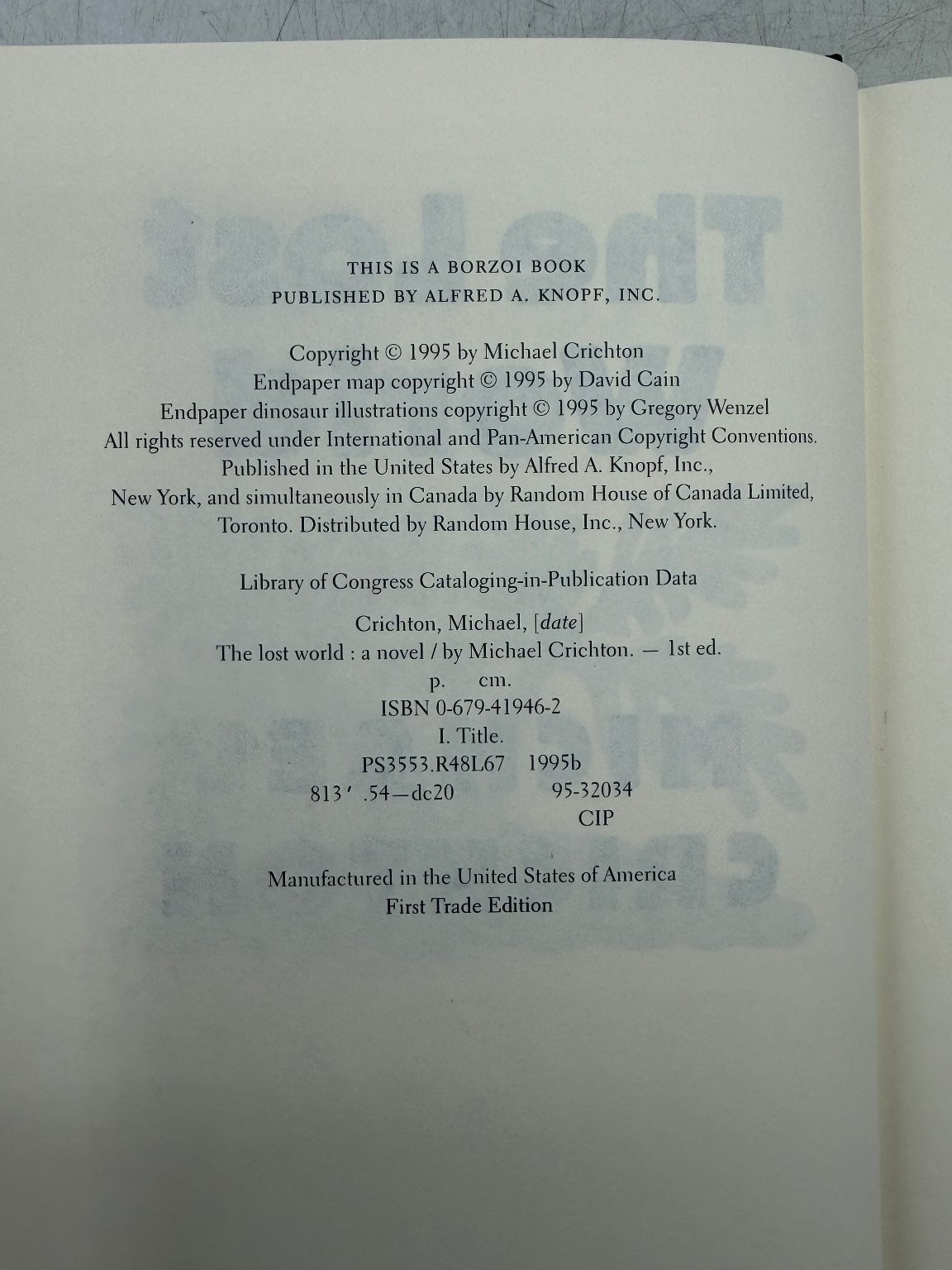 The Lost World Michael Crichton 1995 First Edition Hardcover Knopf Sci-Fi
