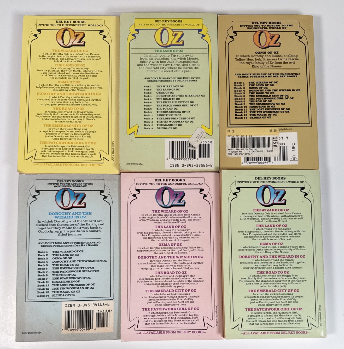 L. Frank Baum Oz Series Books 1-6 Del Rey Paperback Lot of 6