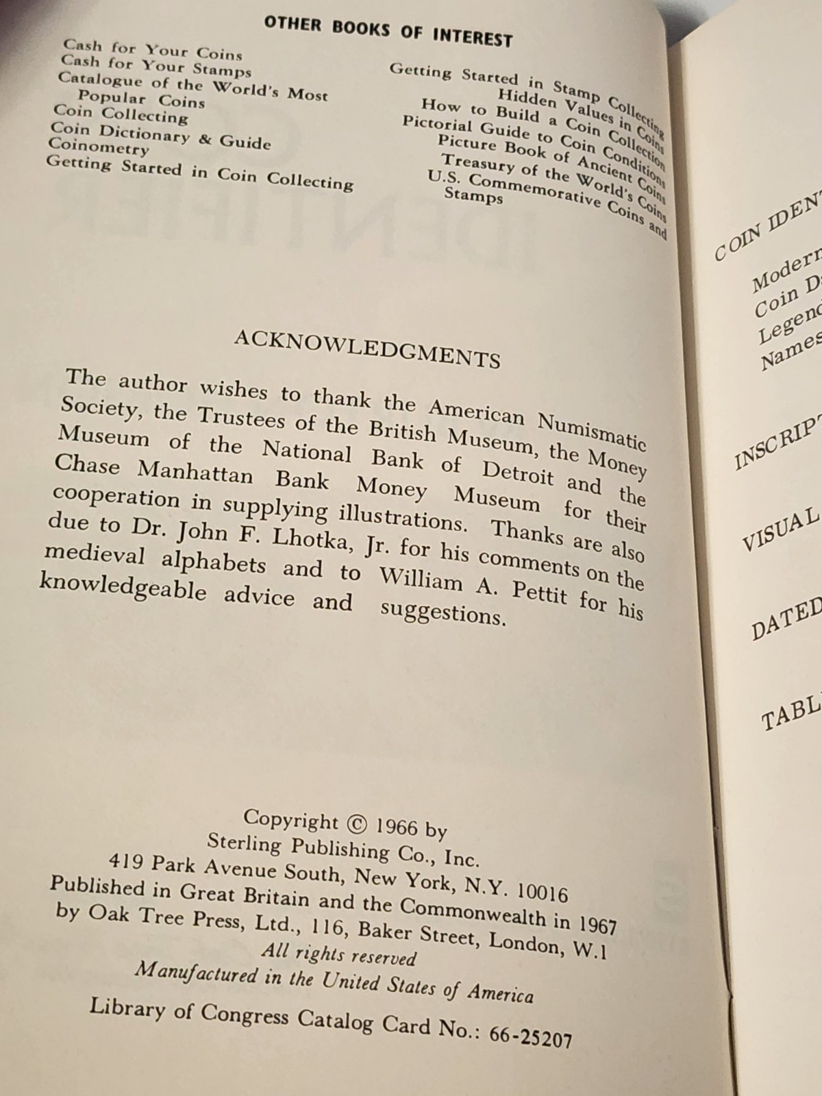 Coin Identifier by Burton Hobson 1966 Vintage Hardcover Book 88 Pages