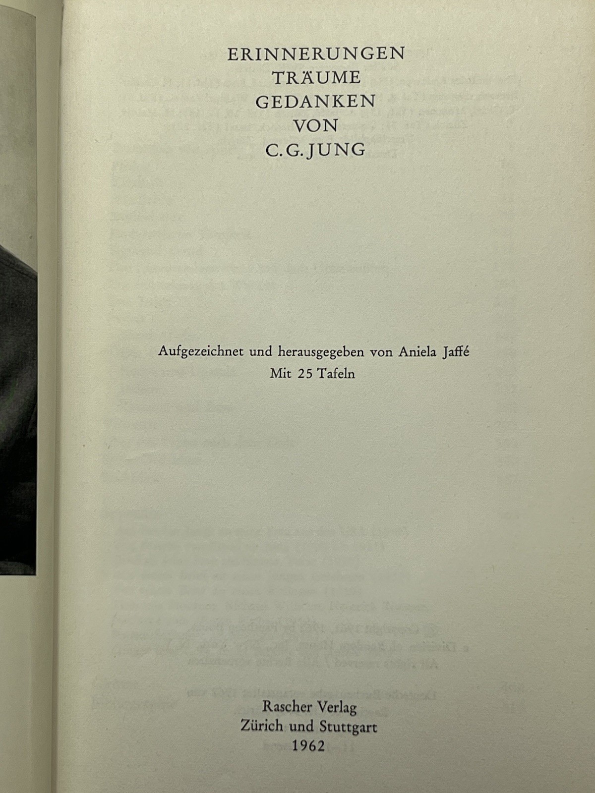 Erinnerungen, Träume, Gedanken By Carl Gustav Jung C.G. Jung HC 1962