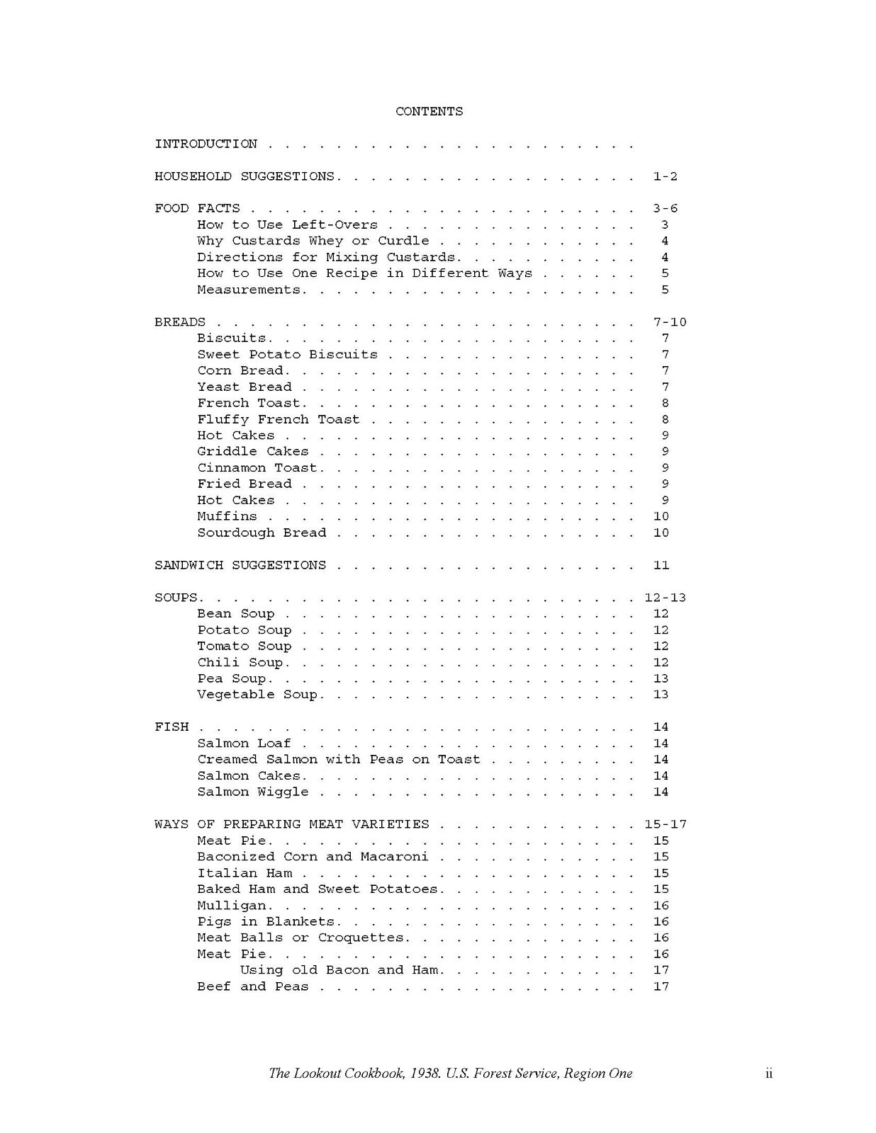 1938 Lookout Cookbook U.S Forest Service 49 Pages