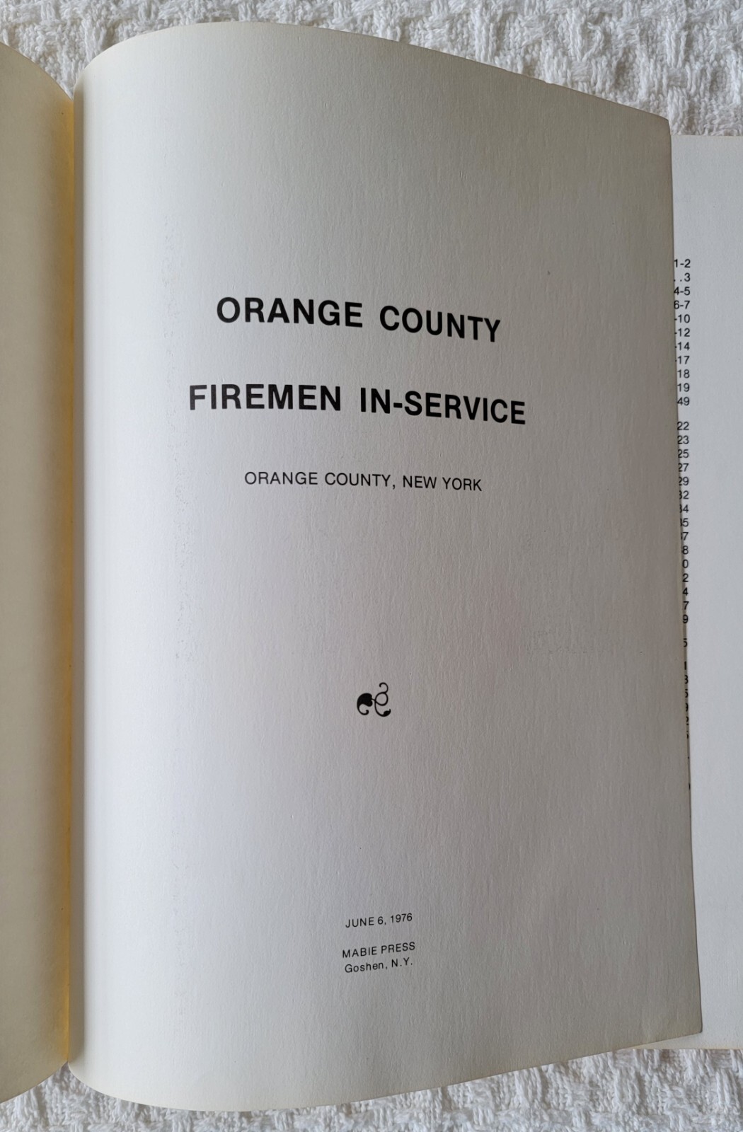 Orange County (New York) Firemen In-Service – HC – 172 Pages – June 1976 – Nice