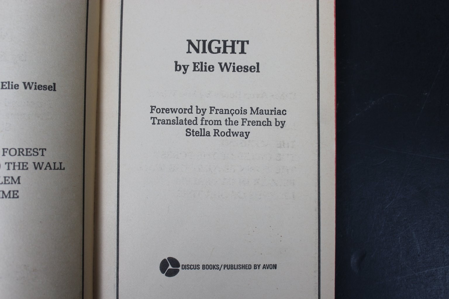 Night Elie Wiesel 1972 Seventh Printing Discus Edition Holocaust Memoir Avon PB