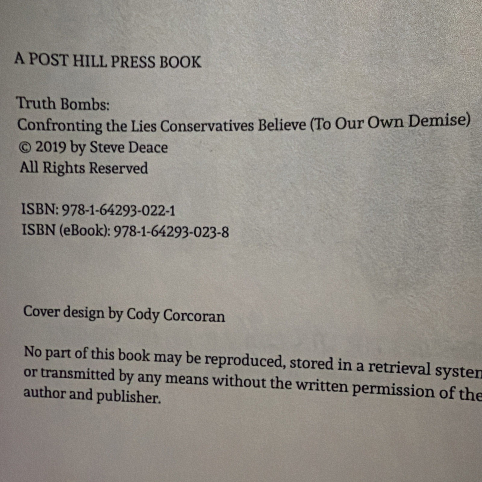 TRUTH BOMBS by Steve Deace, 2019 HCDJ, Post Hill Press