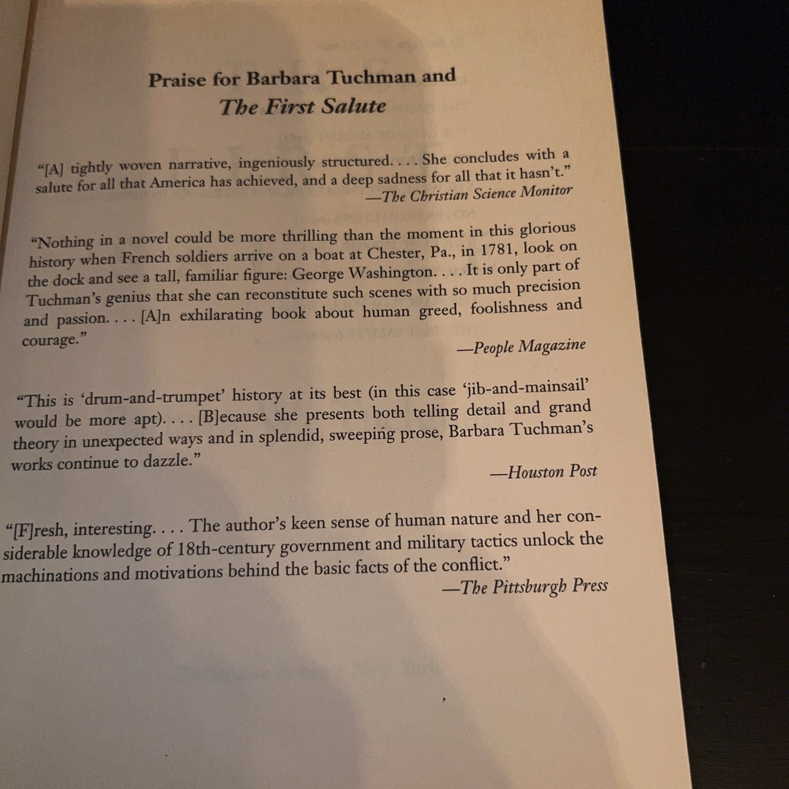 Barbara W. Tuchman, The First Salute Paperback Book 1989