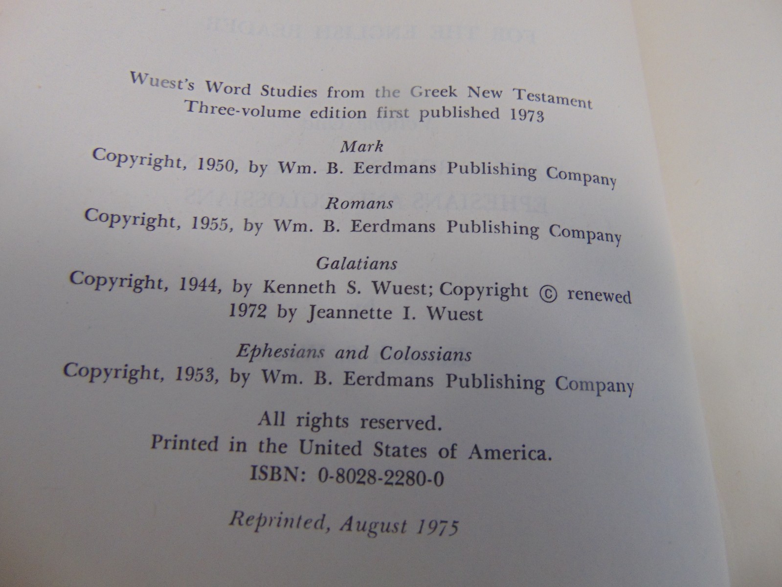 Word Studies in Greek New Testament Vol. 1 by Kenneth S. Wuest 1975 HC Eerdmans