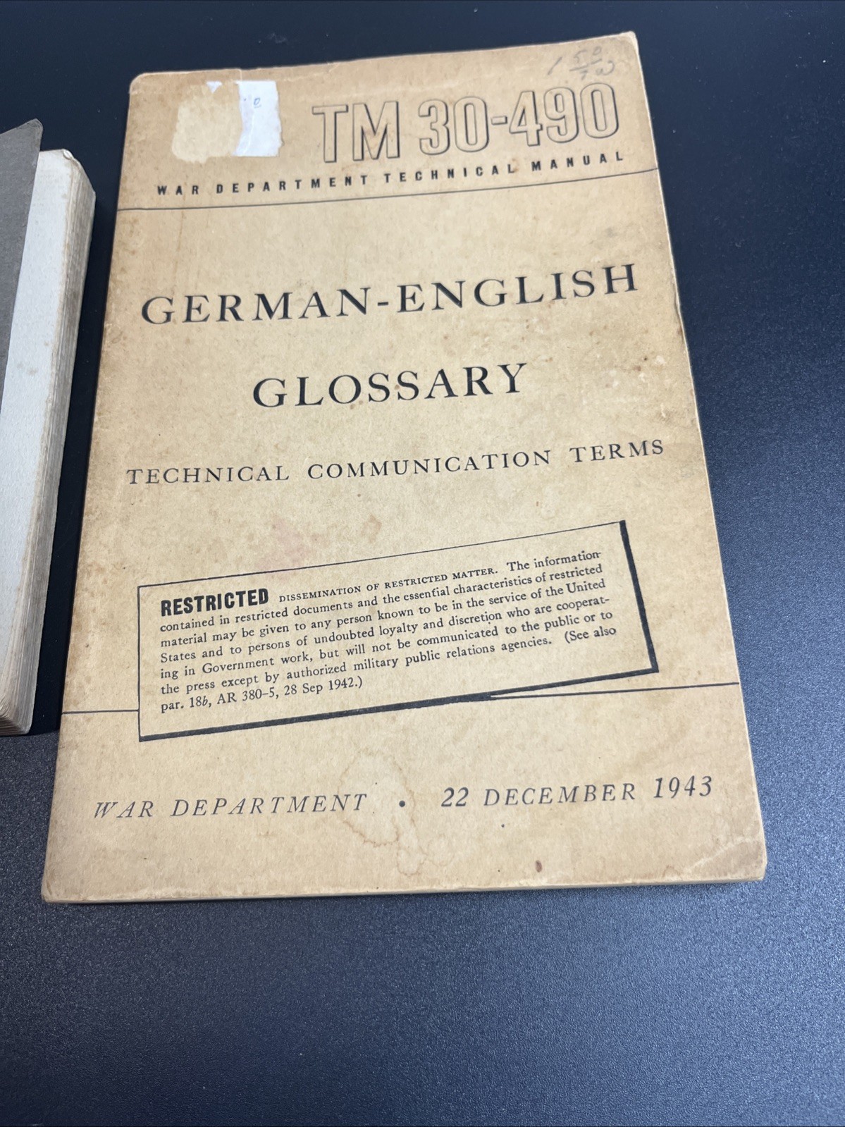 Lot of 3 Foreign Language Dictionaries 1904,1943,1977 War Dept Tech Manual