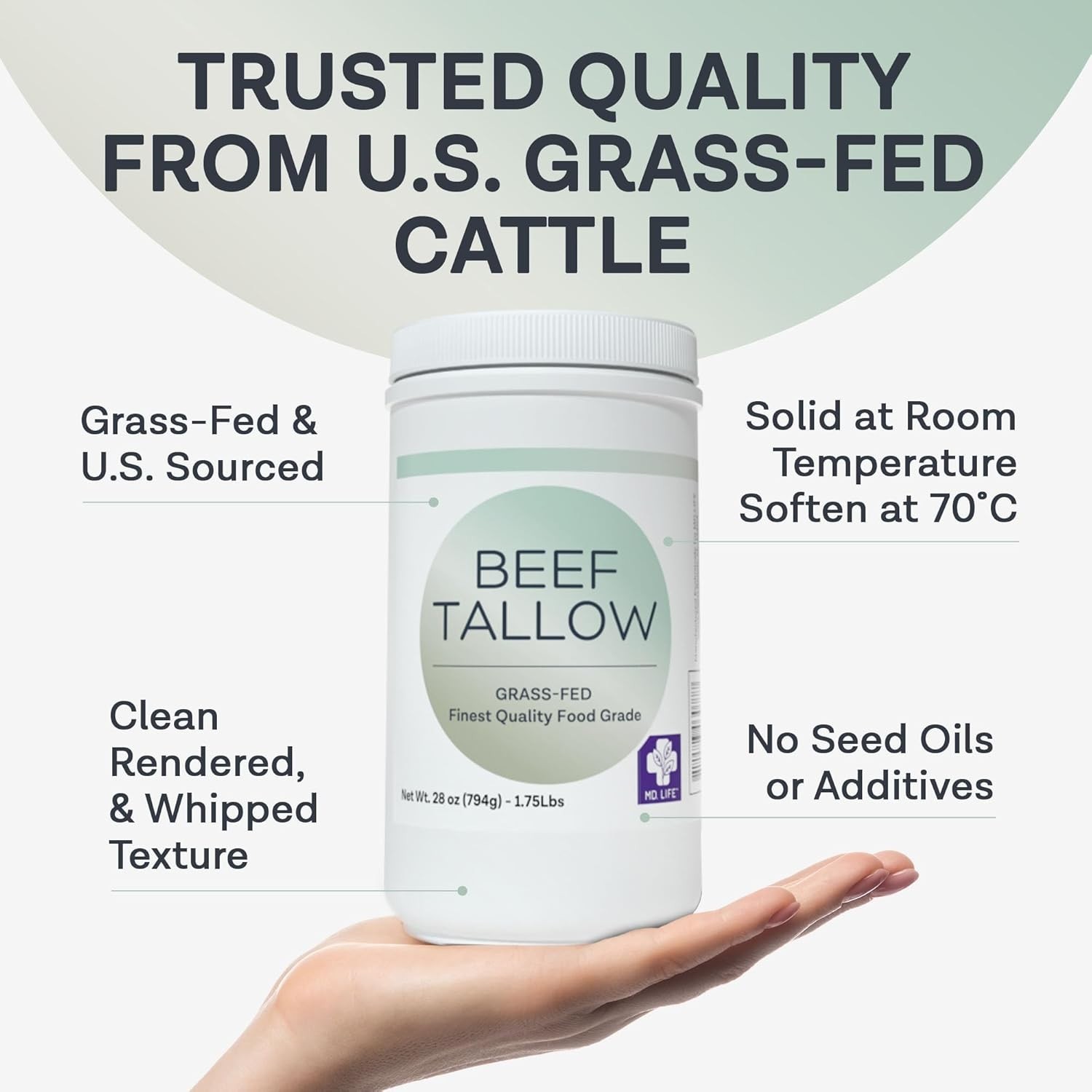 28oz Keto Friendly Beef Tallow – Grass Fed Cooking Oil for Health and Wellness