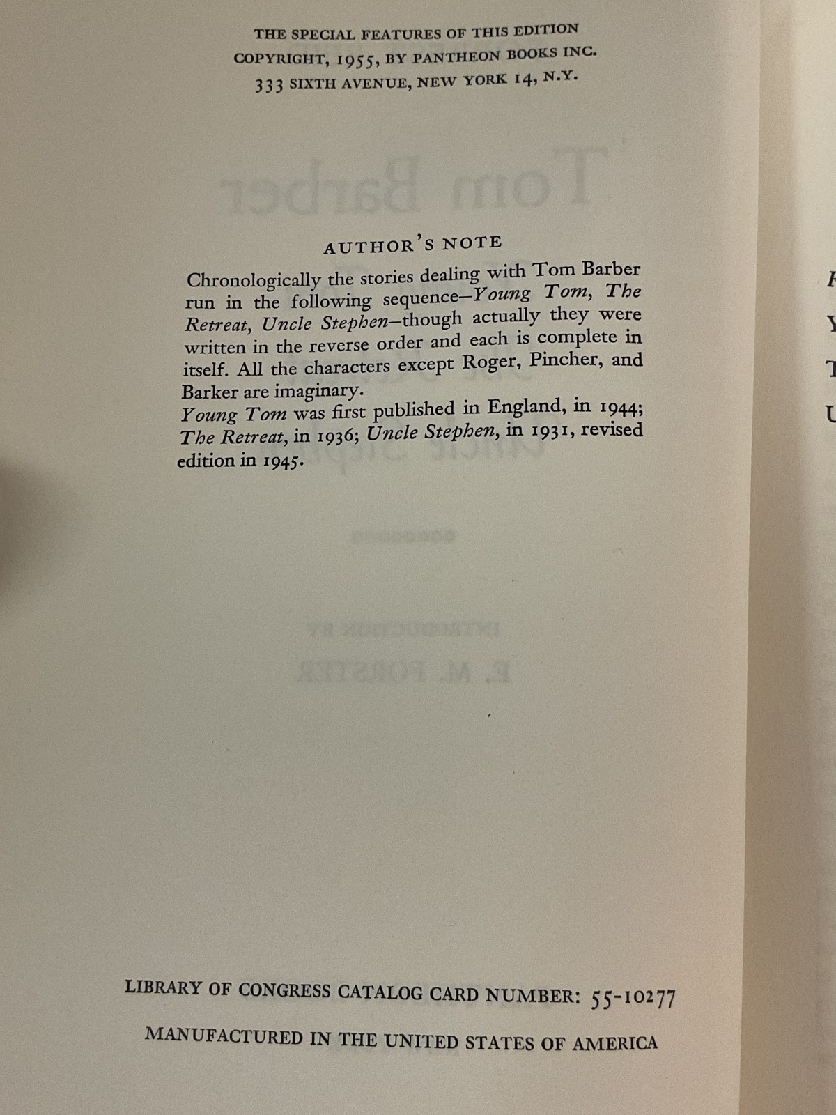 Tom Barber by Forrest Reid 1955 Pantheon Books HC E.M. Forster Intro Vintage
