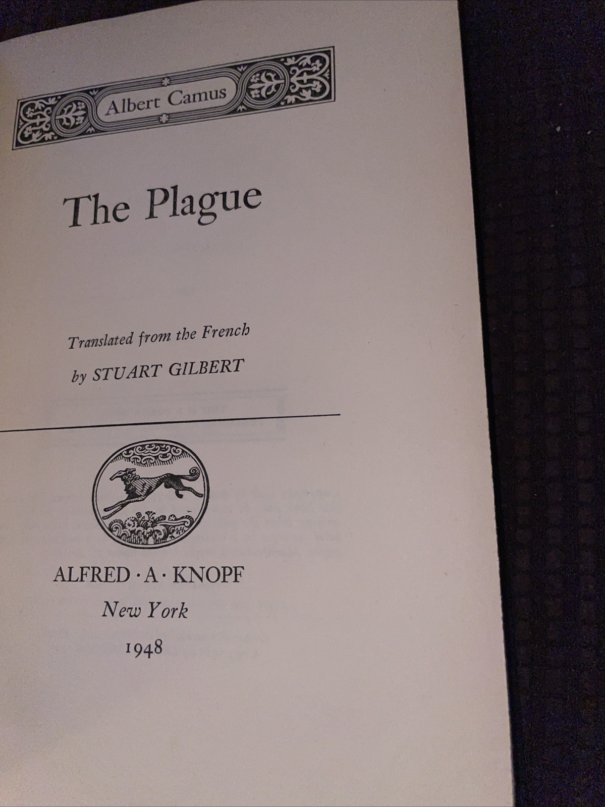1948 – Albert Camus – The Plague – Knopf 1st US ed. 2nd pr. before pub.