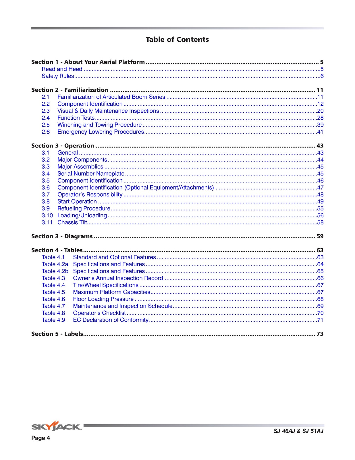 SKYJACK SJ46AJ SJ51AJ Articulating Boom Operators Manual 2018 – WIRE BOUND