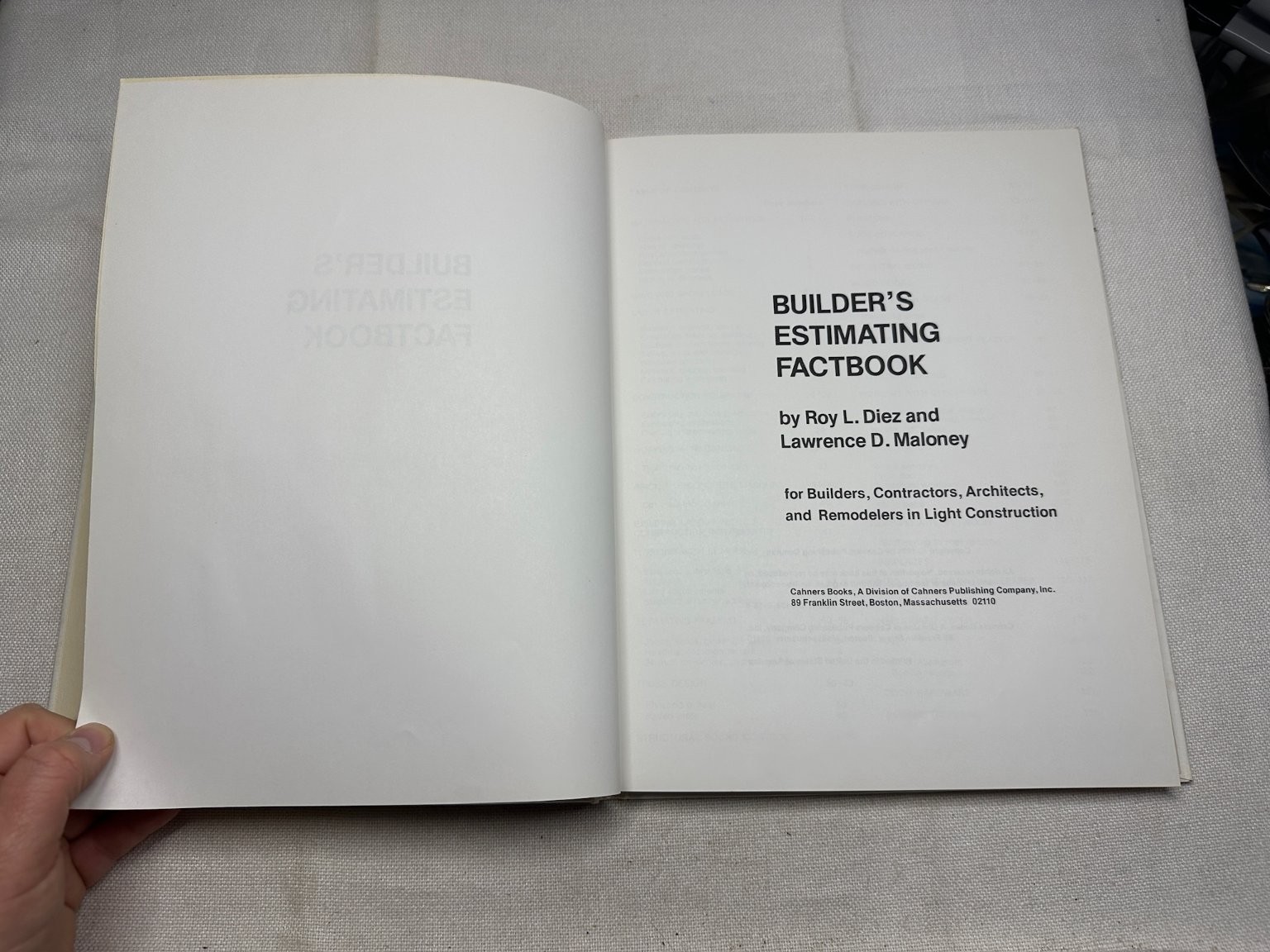 Builder’s Estimating Factbook Diez Maloney 1974 Construction Cahners
