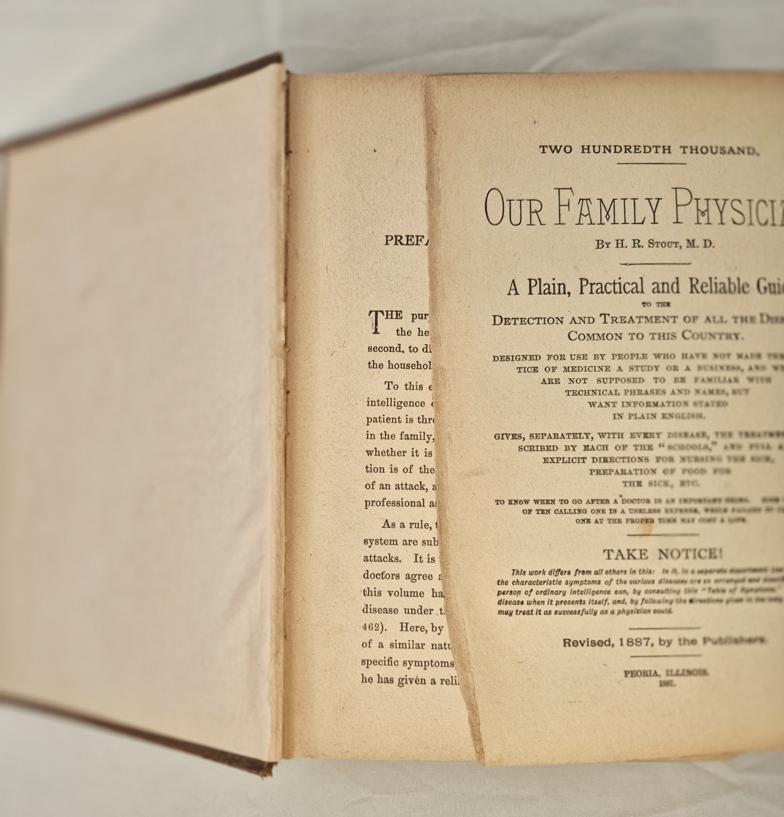1887 Our Family Physician Book Hard Cover Medical Guide Treatment Of Disease