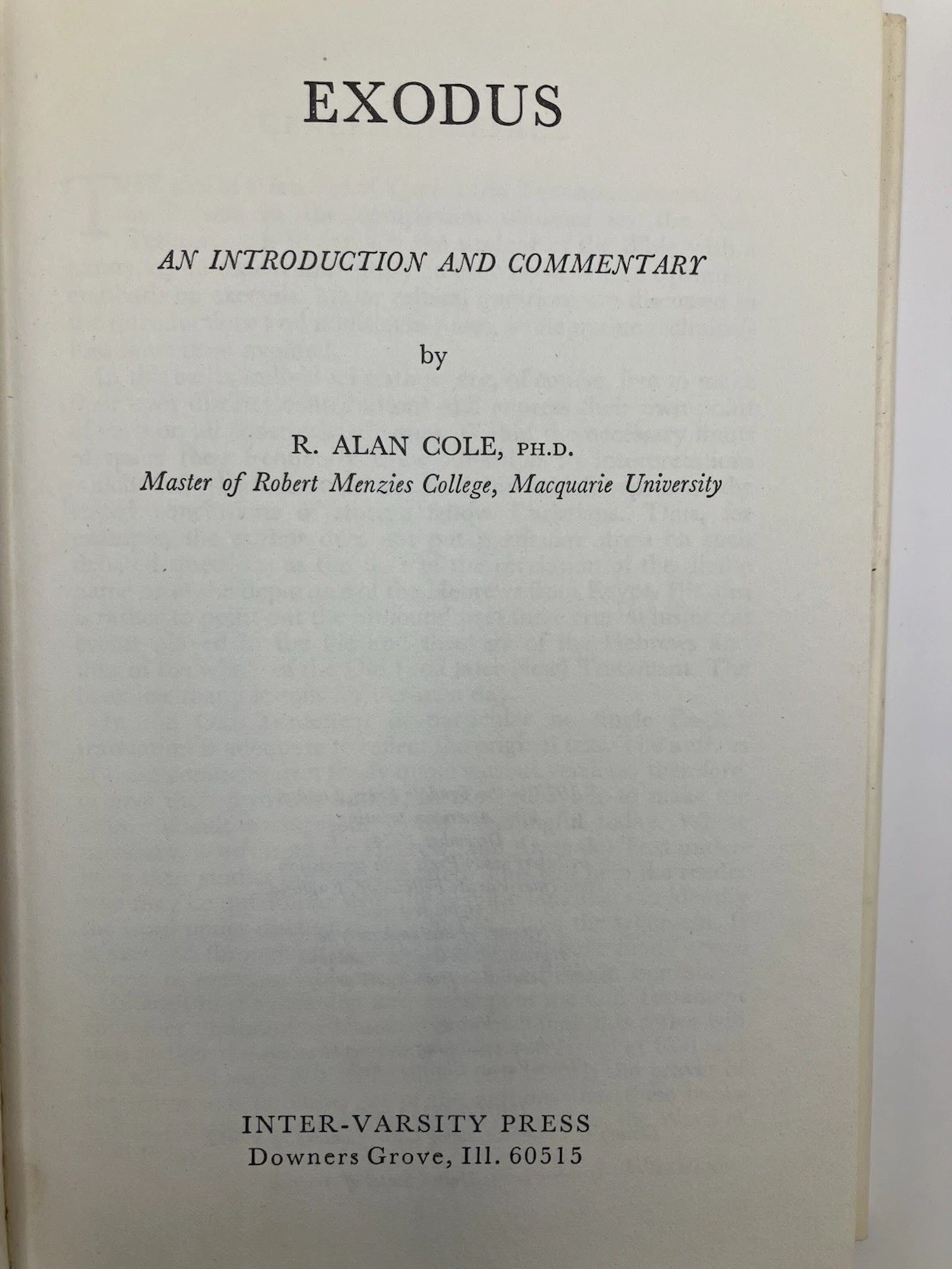 2 Exodus HC 1973 R Alan Cole Tyndale Old Testament Commentary InterVarsity Press