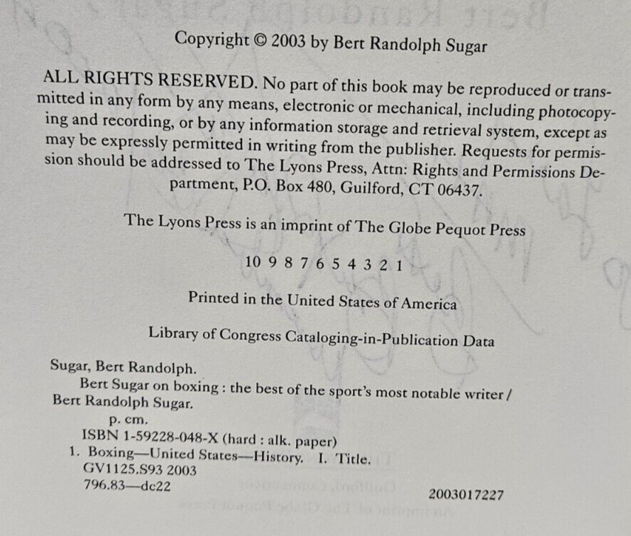 Burt Sugar on Boxing by Bert Randolph Sugar, Signed, 2003 1st Edition/1st Print