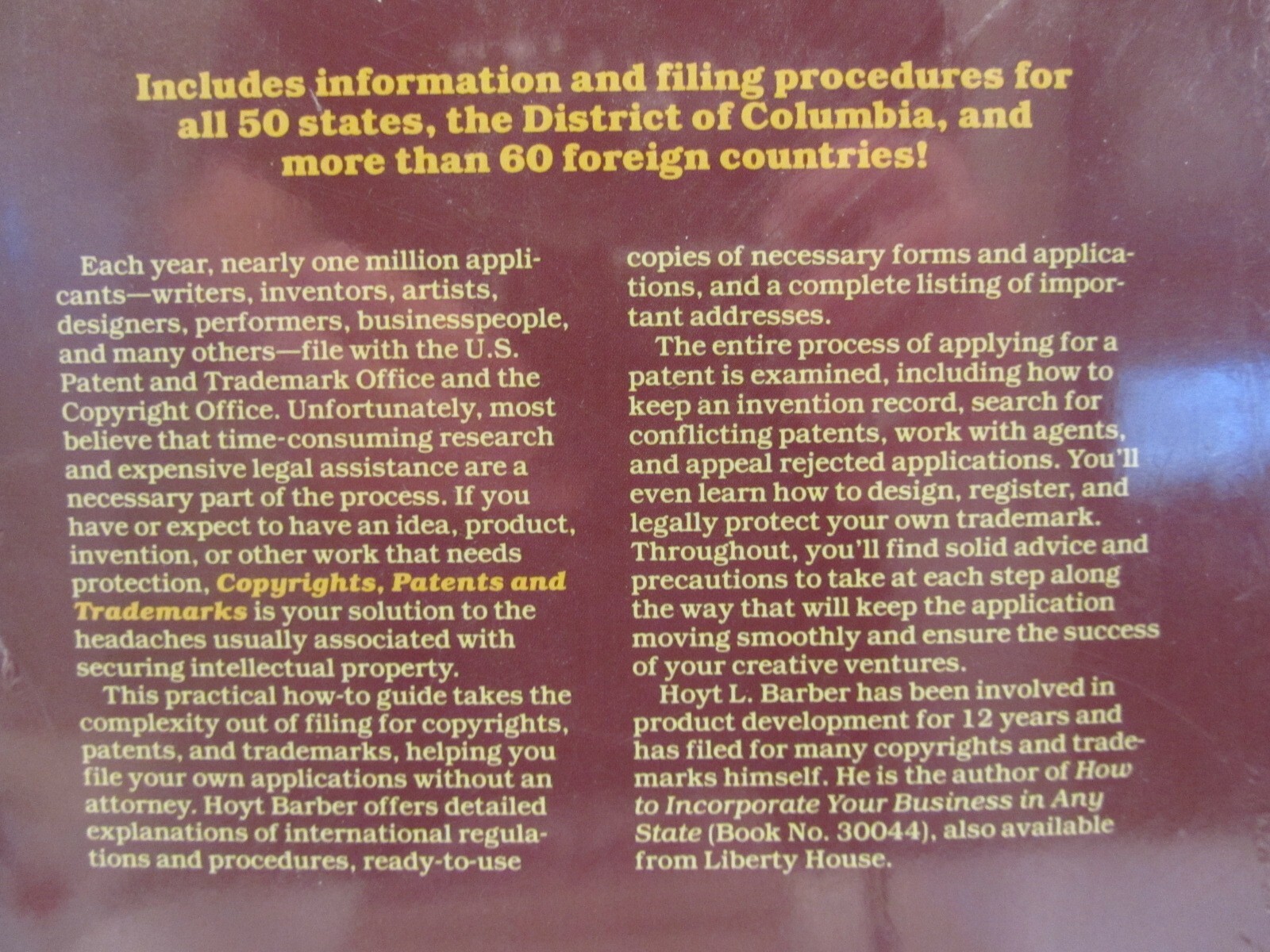 Copyrights, Patents & Trademarks Worldwide by Hoyt L. Barber, NEW IN SHRINKWRAP!