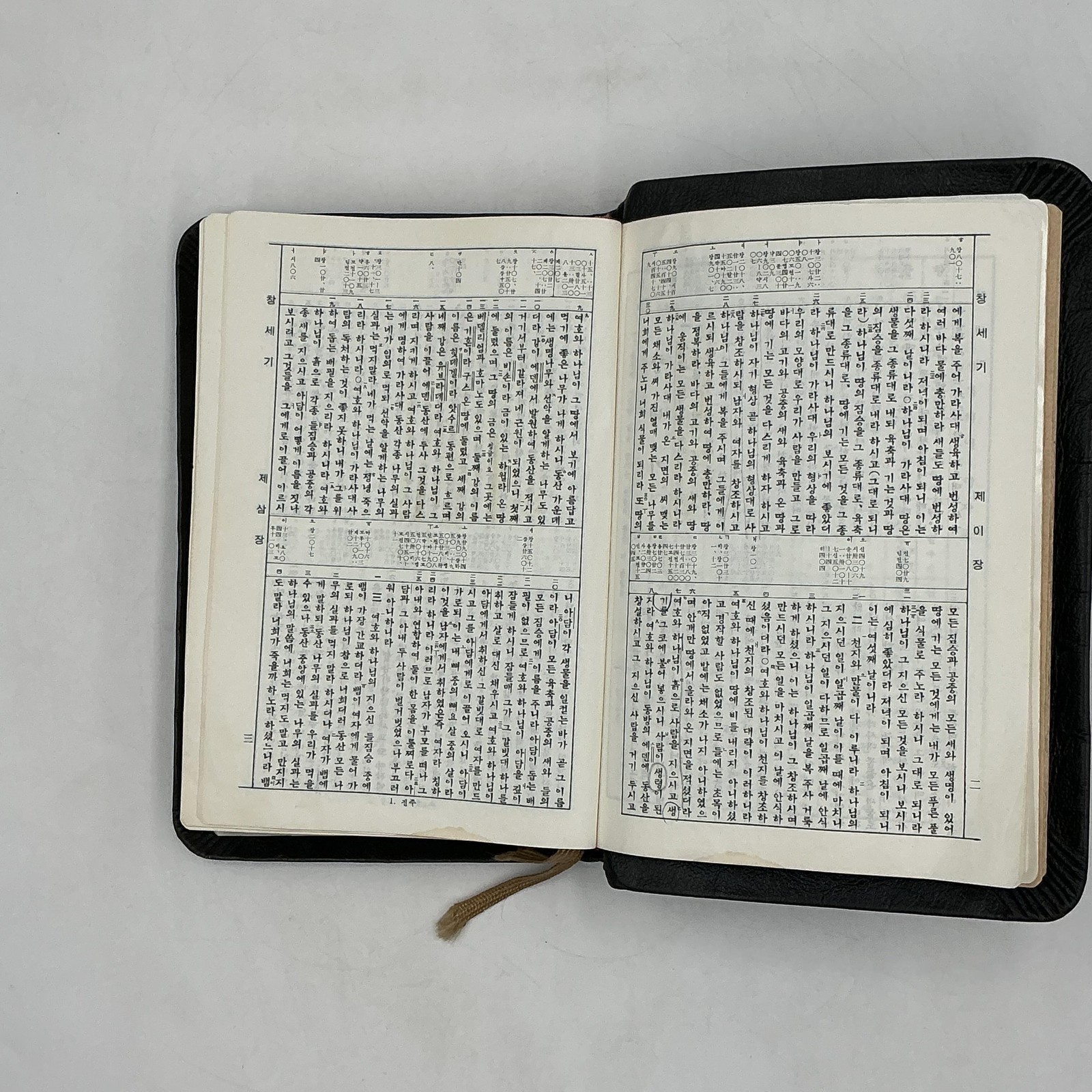 Vintage 관주 성경전서 한글판역 Hardcover Leather Bound Black 1983 South Korea Rev Ed