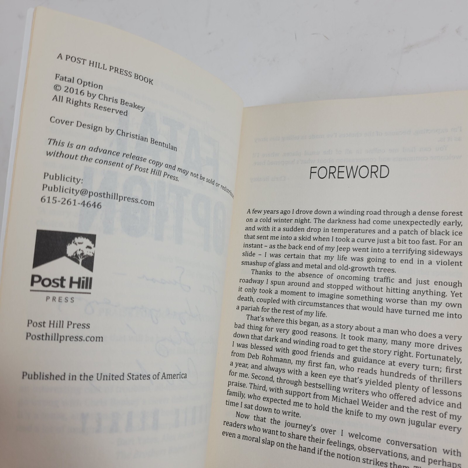 Fatal Option (2016 Post Hill ) PB Adv Uncorrected Proof Signed by Beakey, Chris