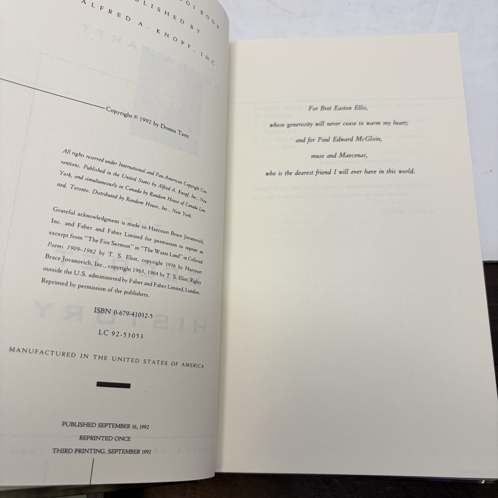 1st Ed, 3rd Print. Secret History by Donna Tartt (1992 Hardcover)