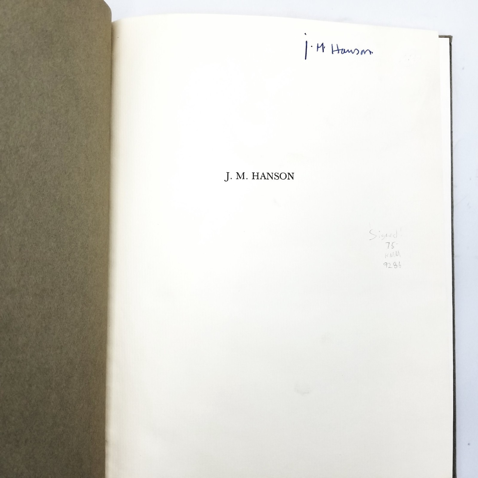 Signed: J M Hanson by Paul Ziff – 1962 First Edition