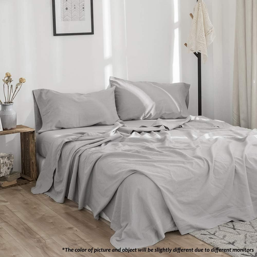 Simple Opulence Belgian Linen Queen Sheet Set 4 Piece Grey Flax Blend