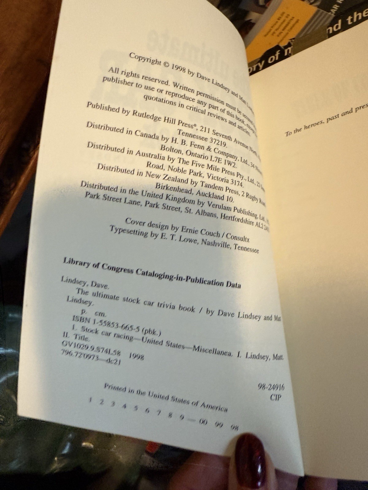 THE ULTIMATE STOCK CAR TRIVIA BOOK( SC 1998) By Dave Lindsey- First Edition