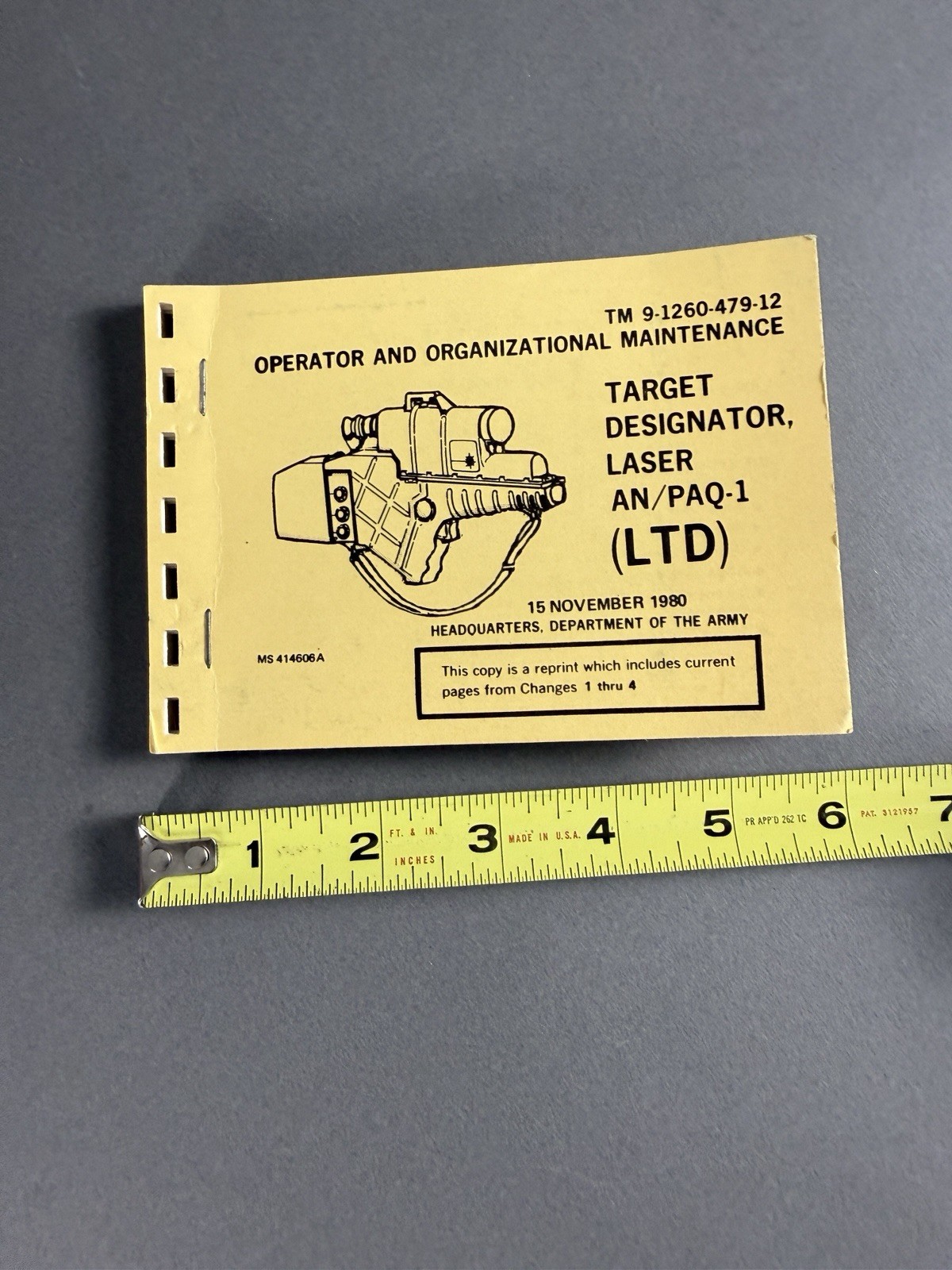 Target Designator Laser AN/PAQ-1 LTD 1980 Army Operator/Maint TM 9-1260-479-12