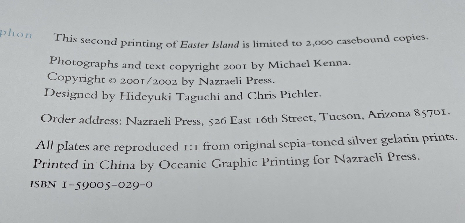 SIGNED Easter Island Michael Kenna 2nd Printing Limited To 2,000 Copies RARE