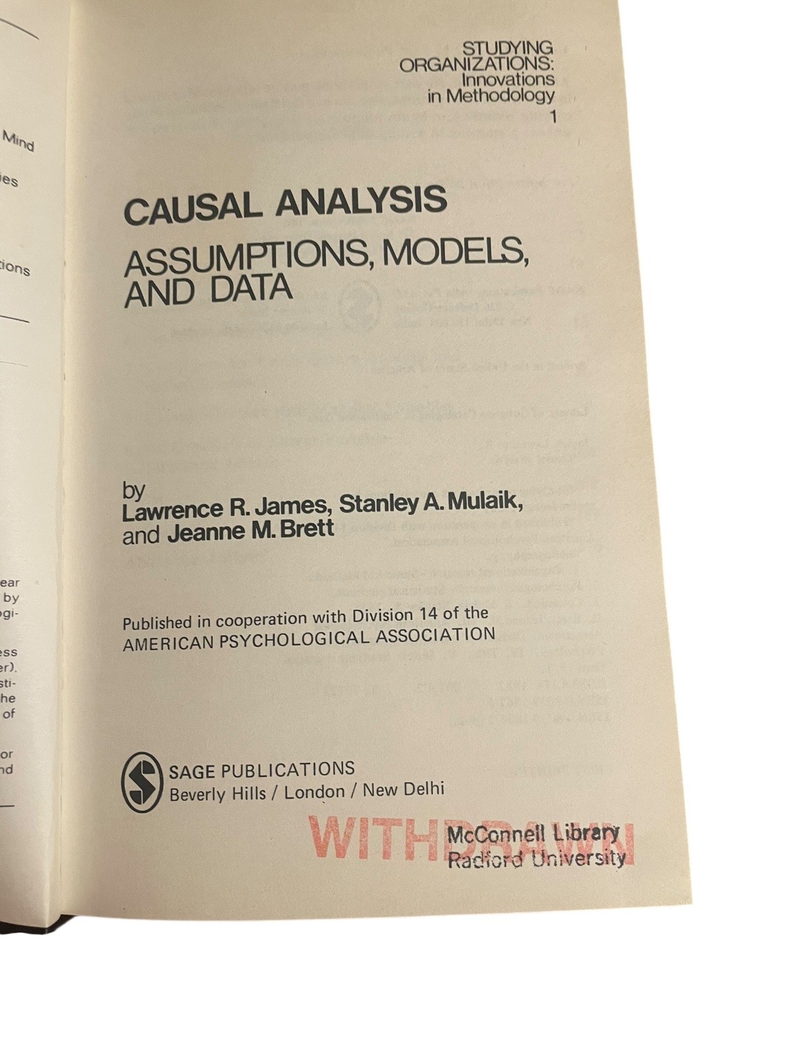 Causal Analysis James Mulaik Brett 1982 First Printing Psychology Sage
