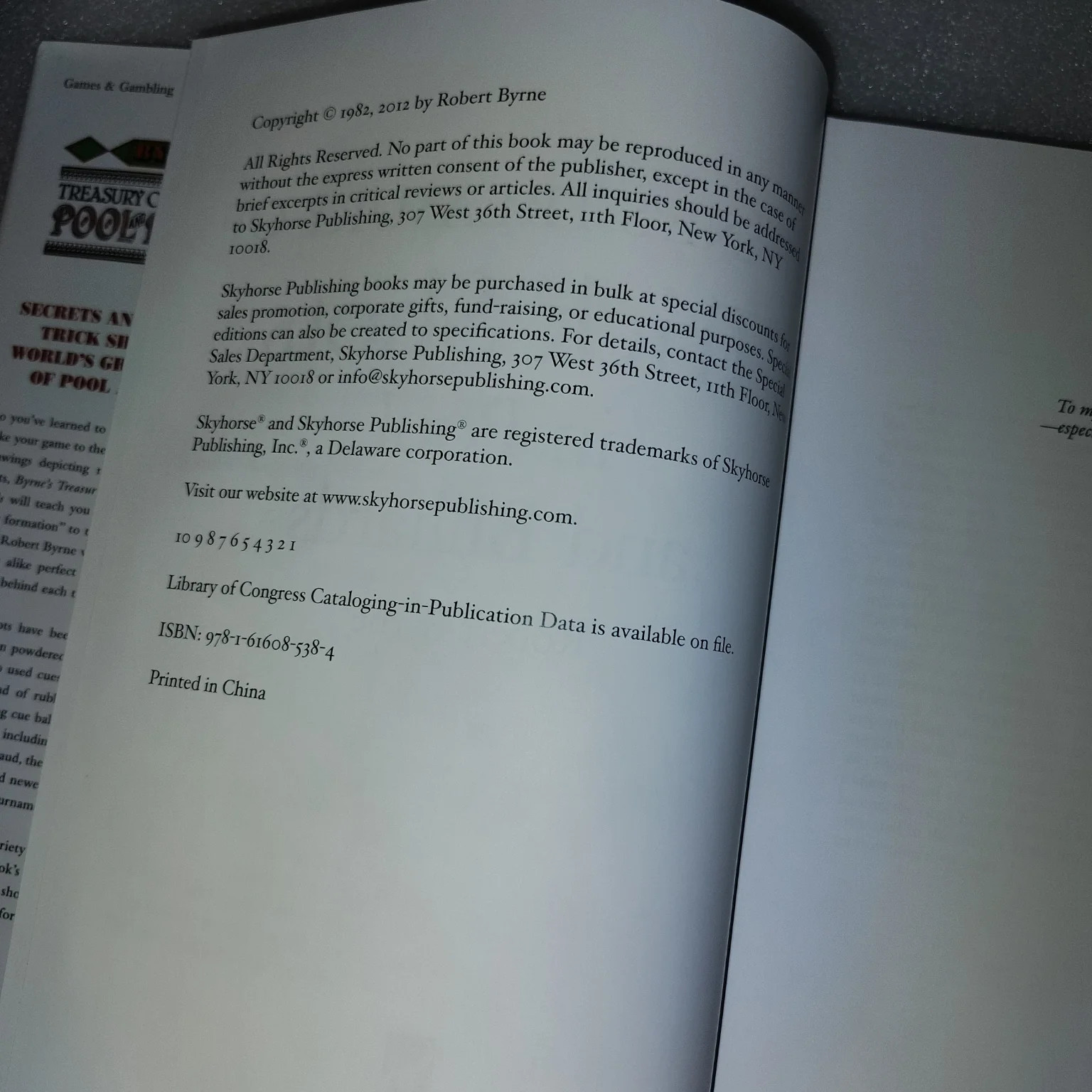 Byrne’s Treasury of Trick Shots Pool & Billiards Robert Byrne 2012 Skyhorse HC