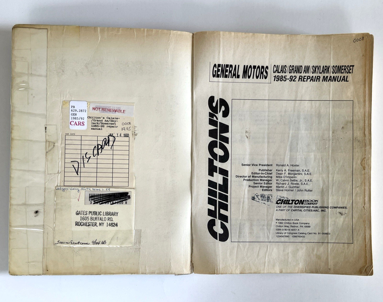 Chilton’s General Motors 1985-922 Repair Manual Pontiac Chilton Grand Am Ex-Lib