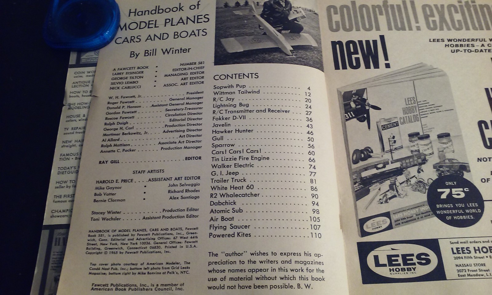 Handbook for Model Planes Boats and Cars Bill Winter / Fawcett 1965 112-pages