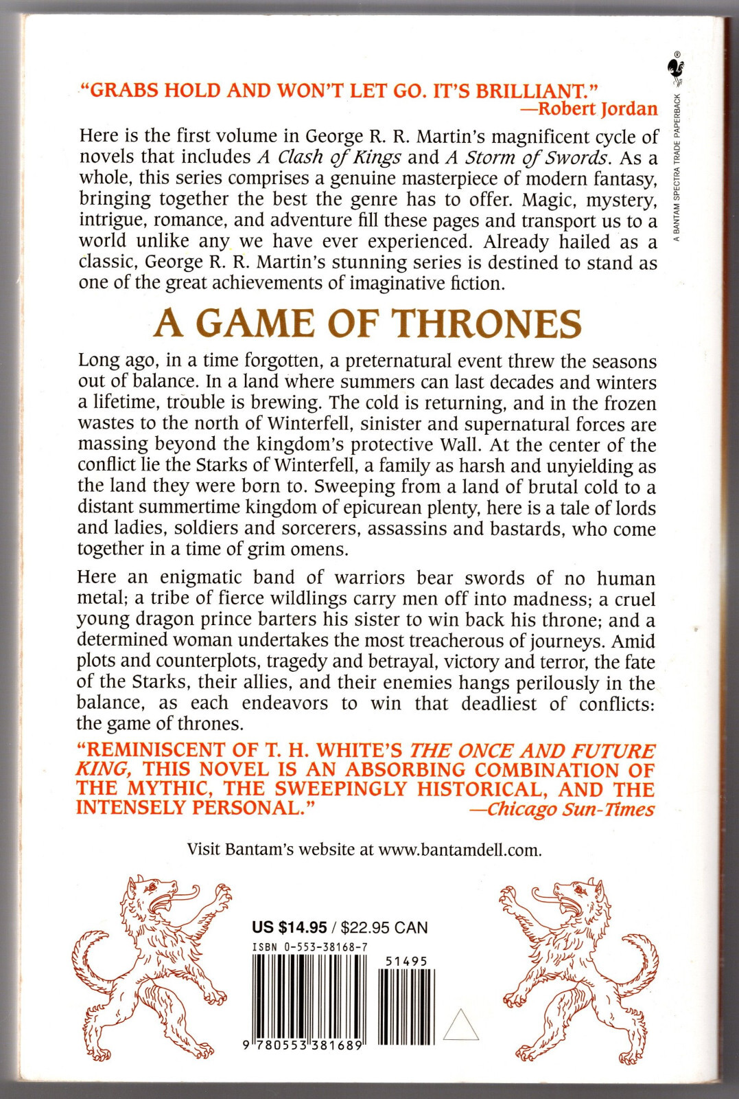 A Game of Thrones by George R.R. Martin paperback LION COVER 4th print – SCARCE!