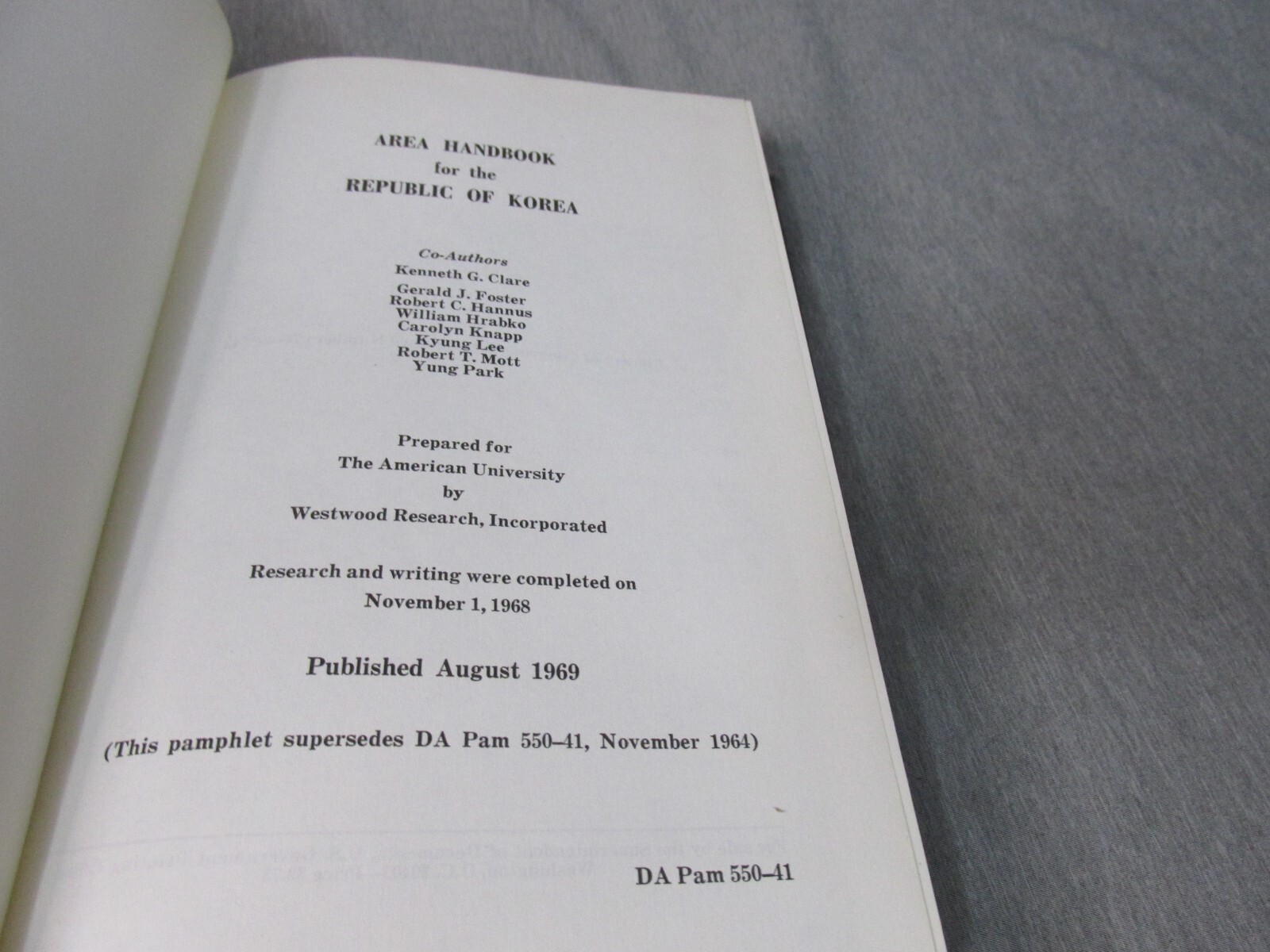 AREA HANDBOOK FOR THE REPUBLIC OF KOREA 1969 DA PAM 550-41 Hardback