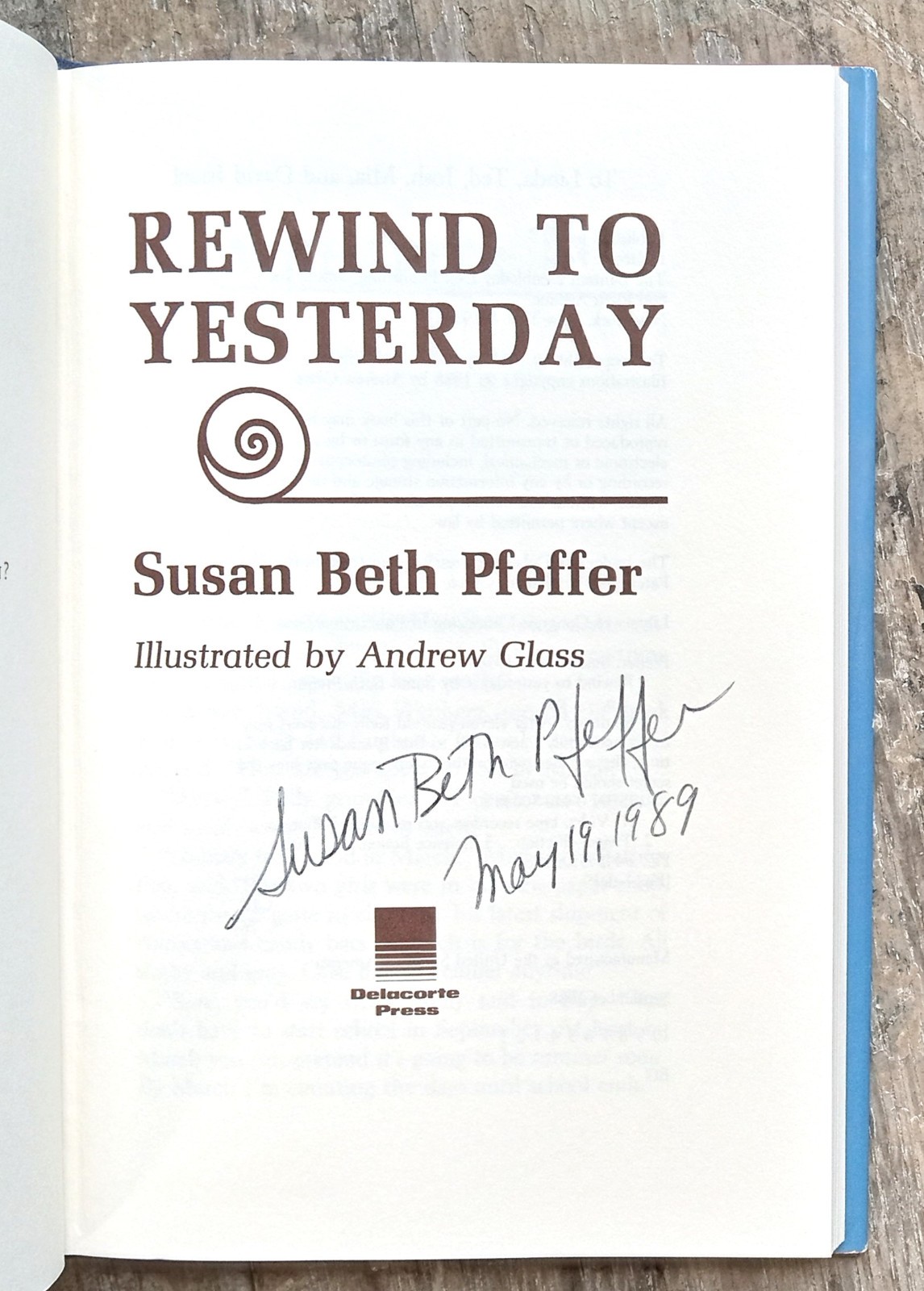 Rewind To Yesterday ~1988 HC~ Pfeffer SIGNED VCR Time Machine SciFi Novel Illust